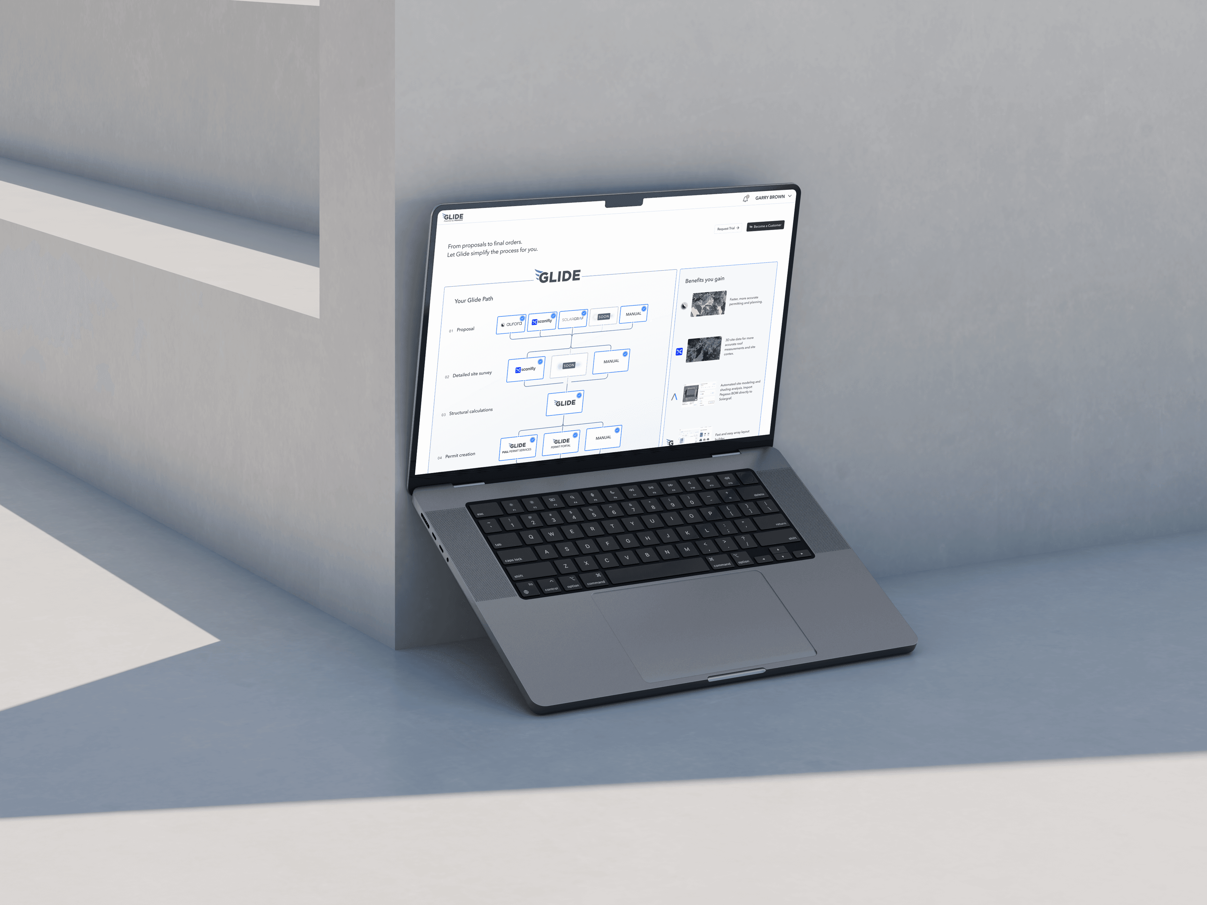 Glide design tool workflow builder for solar layout planning